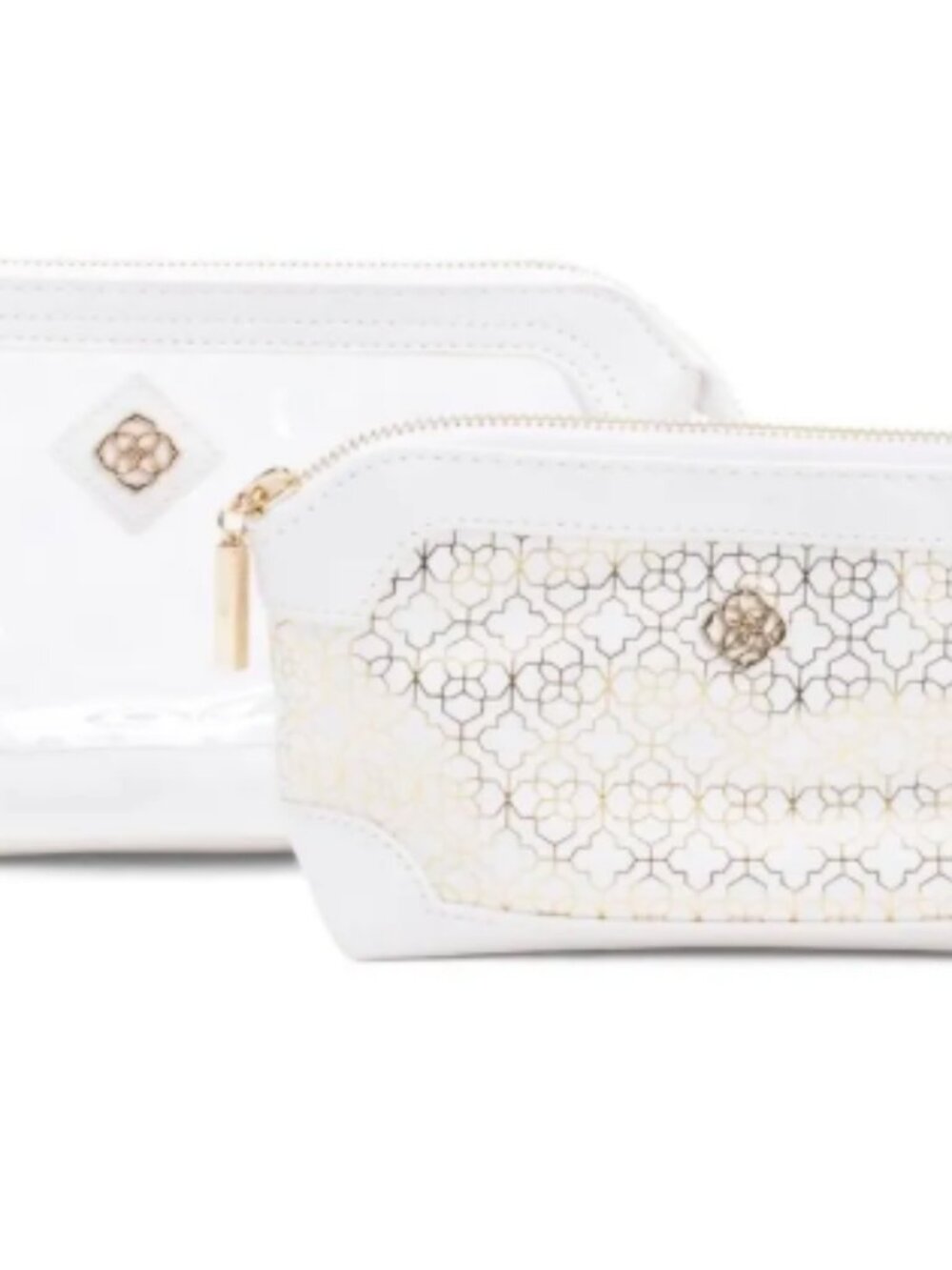 NWT Kendra Scott 2Piece Cosmetic Bag Set in White/Gold Design - Picture 3 of 11